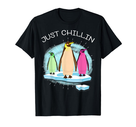 UAB KIDKIS Kids Unisex Black Cartoon Penguin On Ice Funnny T-Shirt