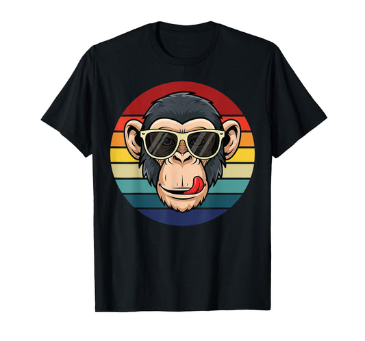 Funny Monkey Cartoon Retro Sunset for Men Women Kids Girls T-Shirt