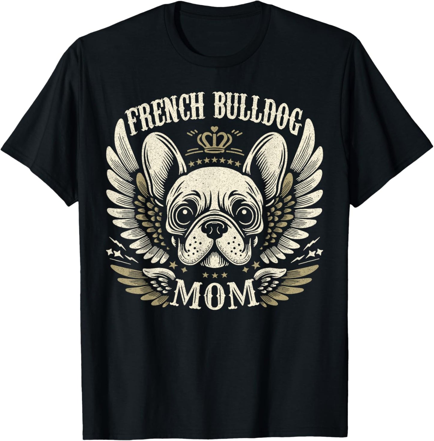 French Bulldog Mom Biker Skull Wing Motorcycle Lovers Retro T-Shirt