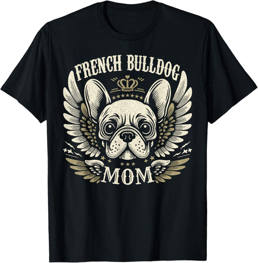 French Bulldog Mom Biker Skull Wing Motorcycle Lovers Retro T-Shirt