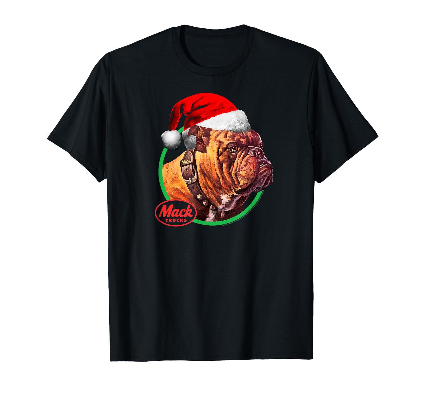 Mack Trucks Christmas Holiday Bulldog Santa Hat Trucker T-Shirt