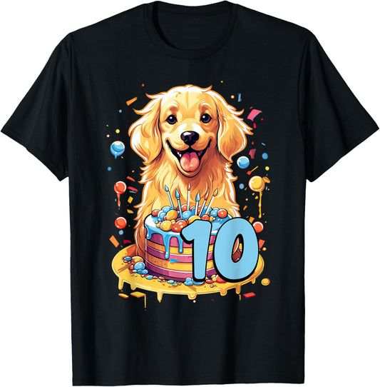 Golden Retriever Dog 10th Birthday Themed Party 10 T-Shirt
