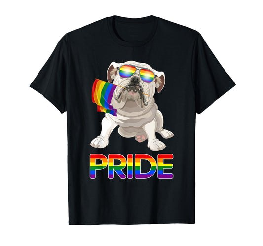 Cute Gay Lesbian Pride LGBTQ Flag Shirt English Bulldog Gift Men Women T-Shirt