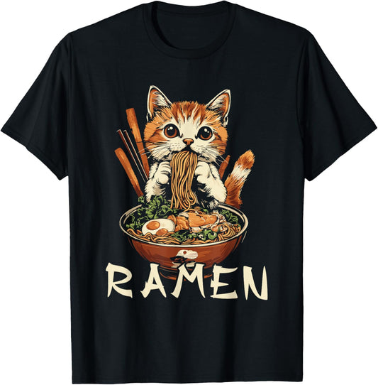 Kawaii Noodles Soup Anime Japanese Ramen Cat Teens Girls T-Shirt