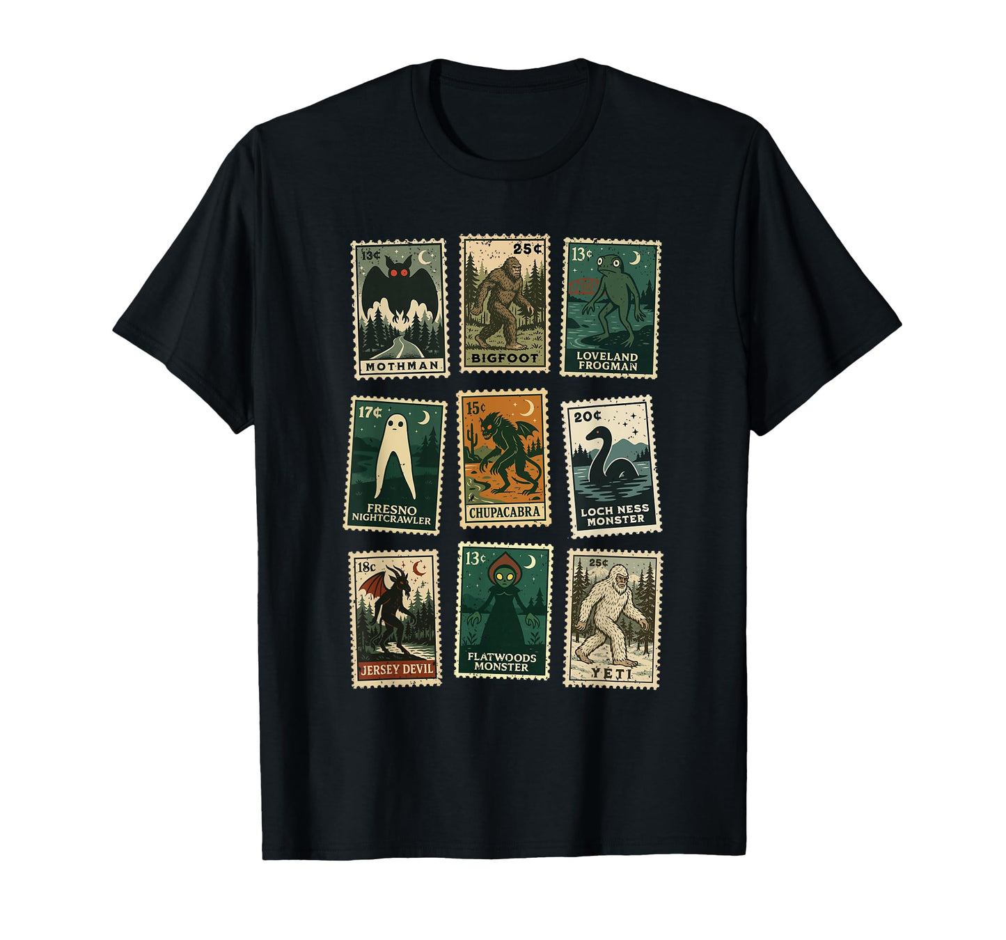 Cryptid Monster Stamps T-Shirt