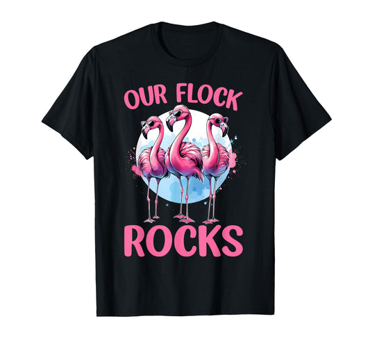Our Flock Rocks Flamingos Lover Family Vacation Group T-Shirt
