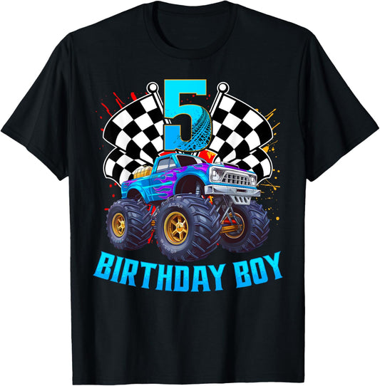 5 Year Old 5th Birthday Boys Monster Truck Car T-Shirt