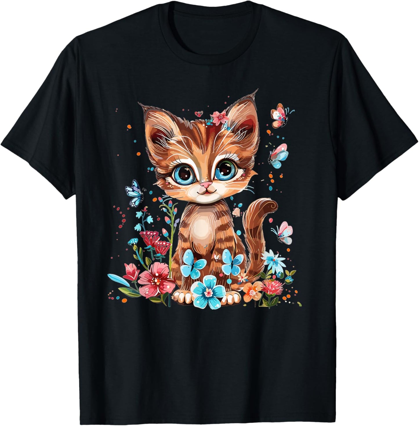 Cute Cat With Flowers I Kids Cat T-Shirt