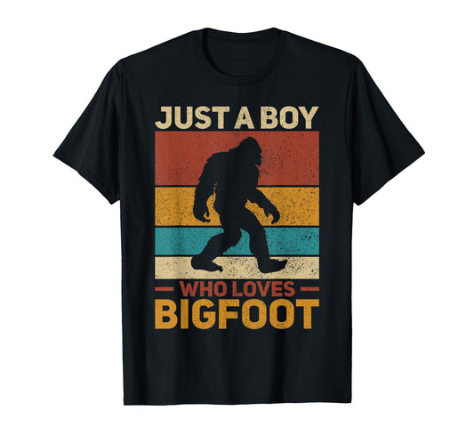 Just A Boy Who Loves Bigfoot Mens Big Foot Kids Sasquatch T-Shirt