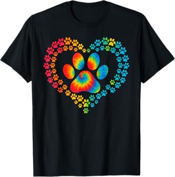 Tie Dye Dog Paw Heart Design Men Women T-Shirt