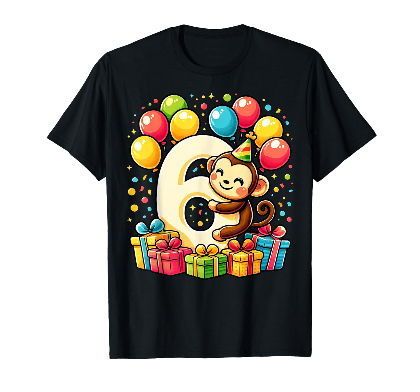 Bday sixth Boys, Girls, Kids age six 6th birthday Monkey T-Shirt