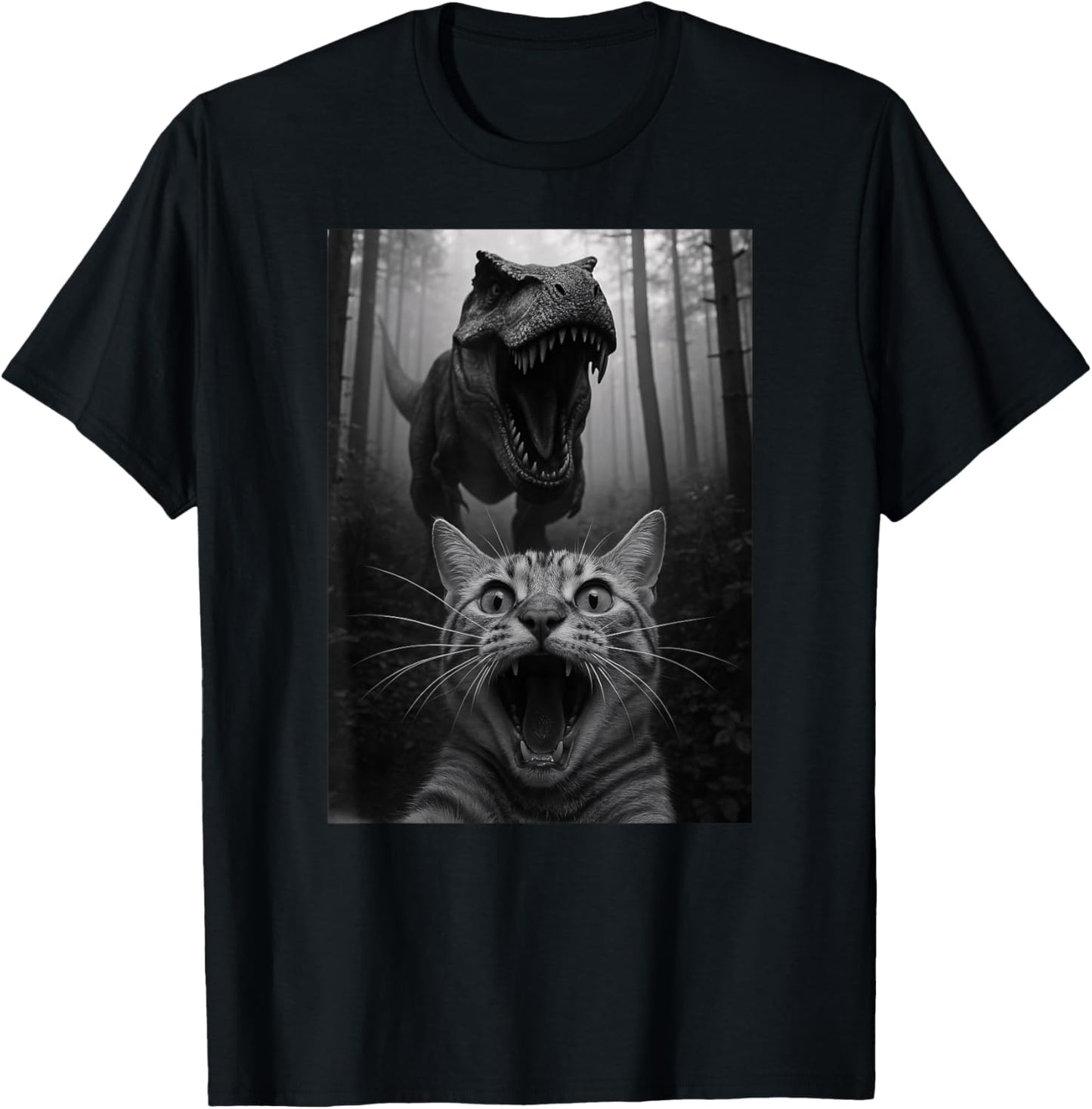 Funny Cat Selfie Dinosaur Trex Animal Lover Mom Dad Kids T-Shirt