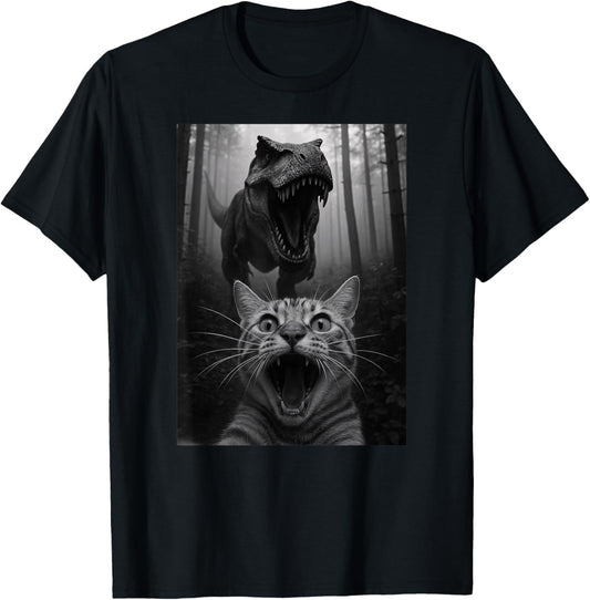 Funny Cat Selfie Dinosaur Trex Animal Lover Mom Dad Kids T-Shirt