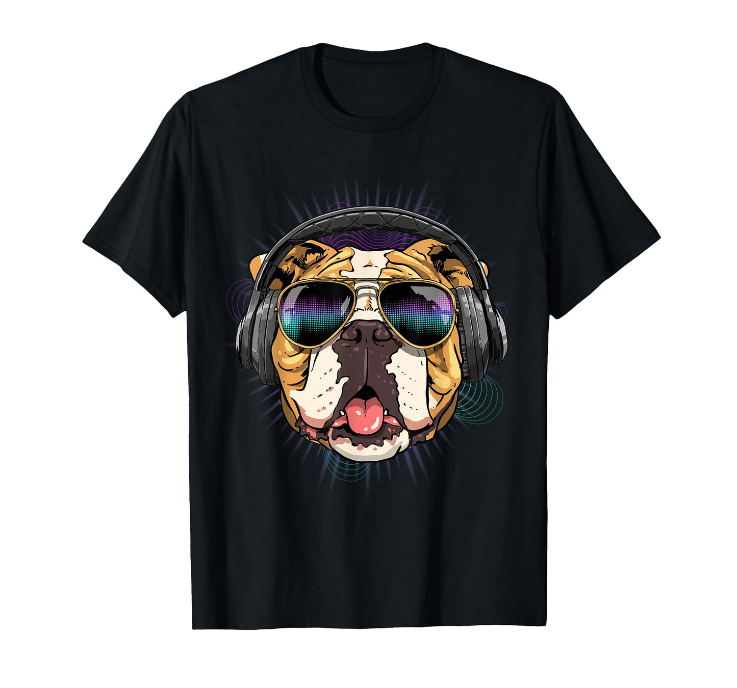 Music American Bulldog DJ with Headphones, Musical Dog Lovers T-Shirt