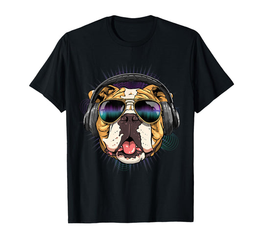 Music American Bulldog DJ with Headphones, Musical Dog Lovers T-Shirt