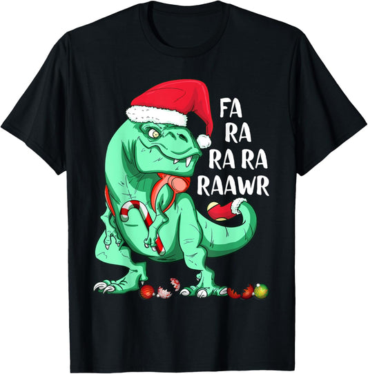 Fun Holiday T-Rex Dinosaur in Santa Hat FA RA RAWR Christmas T-Shirt