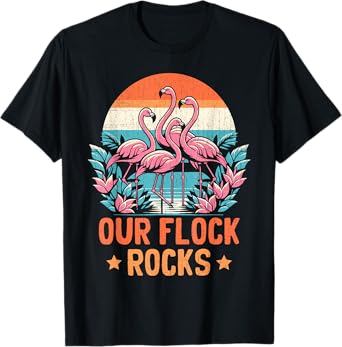 Our Flock Rocks Flamingos Lover Family Vacation Group T-Shirt