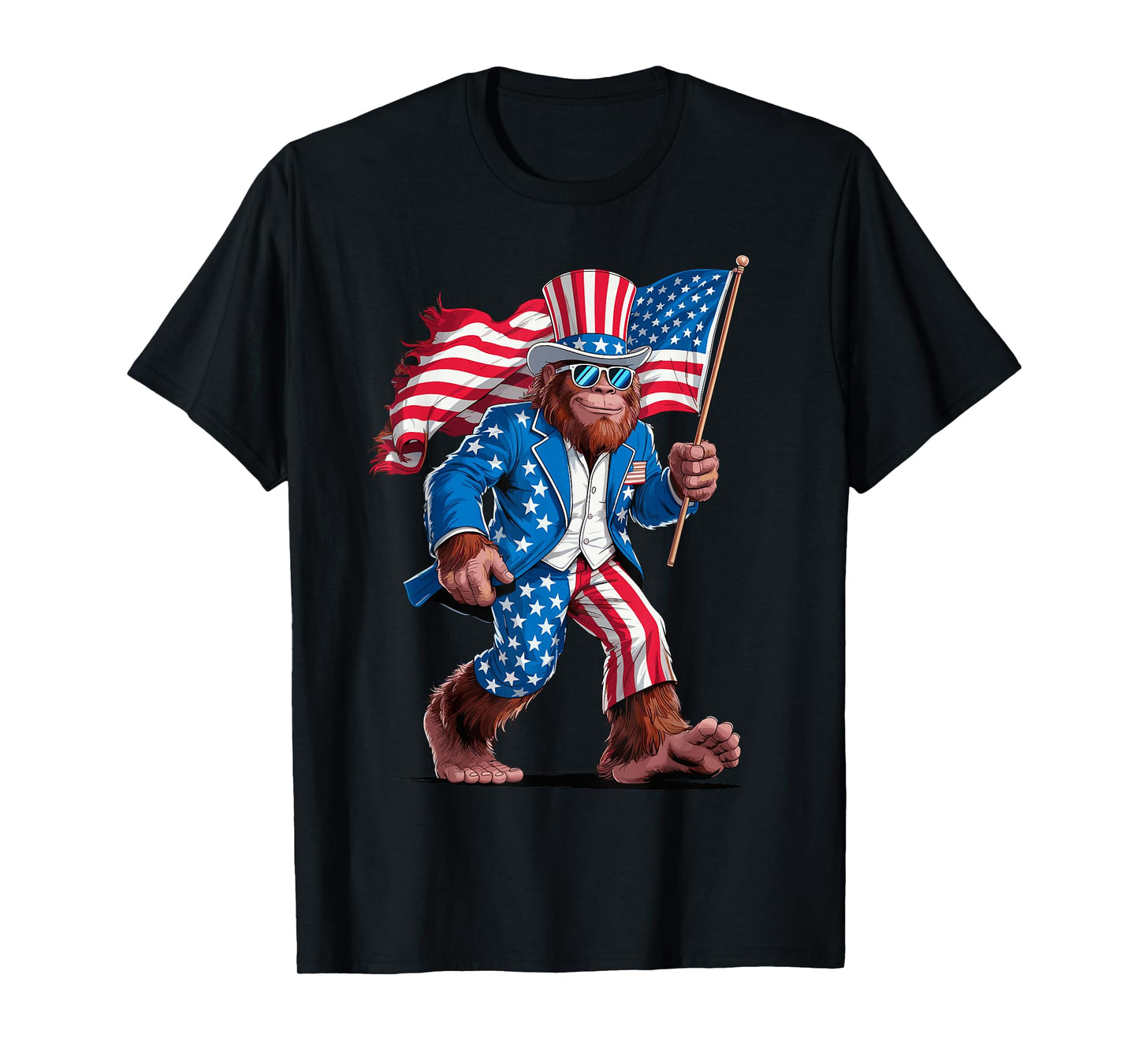 4th Of July Patriotic American Bigfoot Sasquatch USA Flag T-Shirt