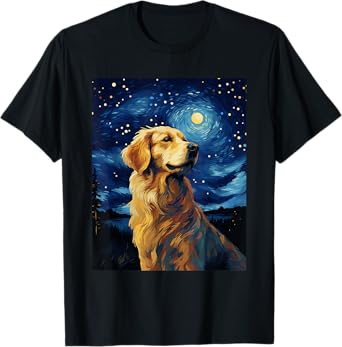 Golden Retriever Dog Starry Night Van Gogh Men Women Kids T-Shirt