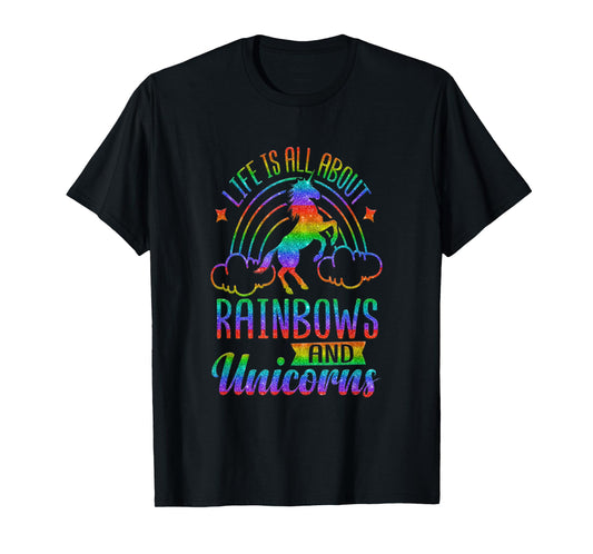 Life Is All About Rainbows And Unicorns Shirt Girls Ombre T-Shirt