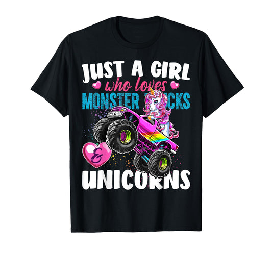 Just a Girl Who Loves Monster Trucks and Unicorns Gift Girls T-Shirt