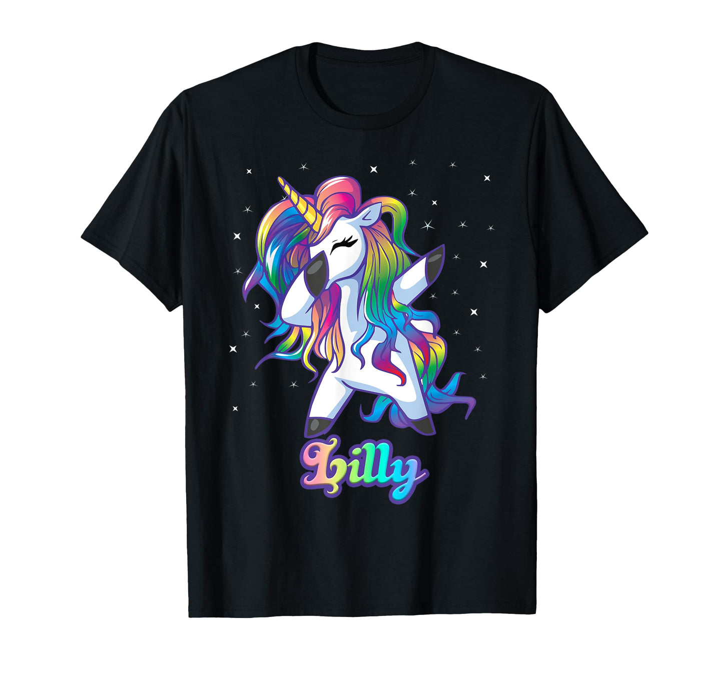 LILLY Name Personalized Custom Rainbow Unicorn Dabbing T-Shirt