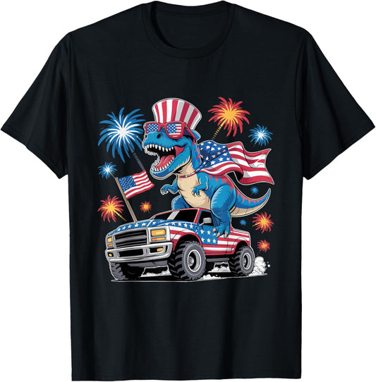 Dinosaur 4th Of July T Rex Dinosaur Truck Dino T-Shirt