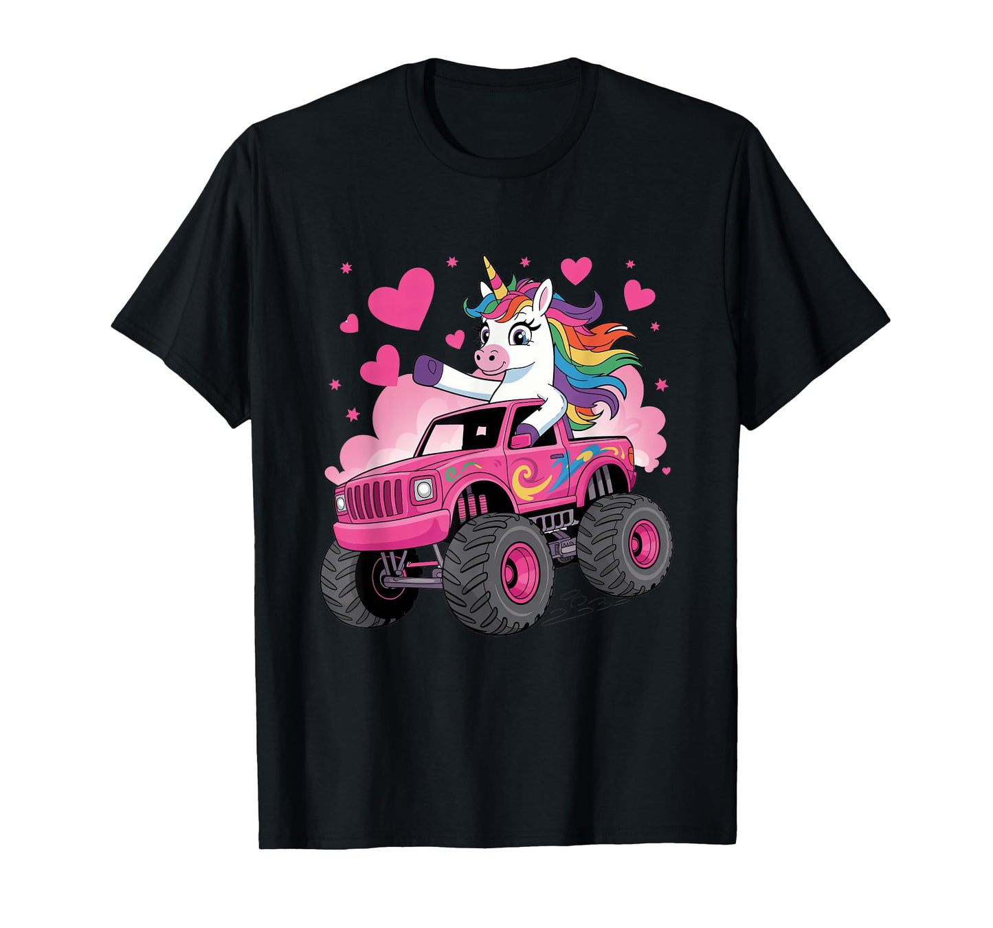 Funny Cute Unicorn Riding A Pink Monster Truck T-Shirt