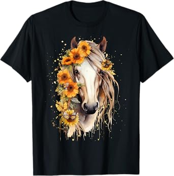 Sunflower Horse Portrait CowGirl Equestrian Horseback Riding T-Shirt