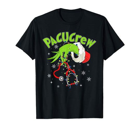 Nurse Christmas Stethoscope PACU Crew Xmas Lights Pajamas Unisex-Adults T-Shirt Black Small