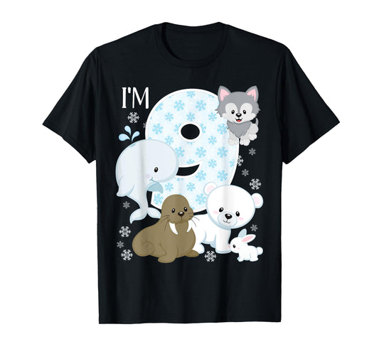 Arctic Animals 9th Birthday Polar Bear Walrus Fox Sea Theme T-Shirt