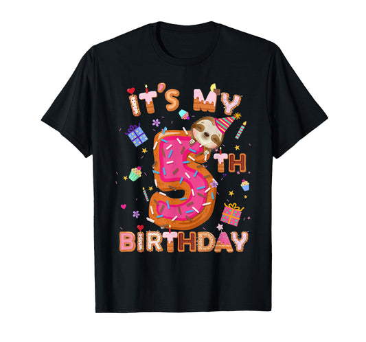 5 Year Old Gifts Boys Girls Teens Donut Sloth 5th Birthday T-Shirt