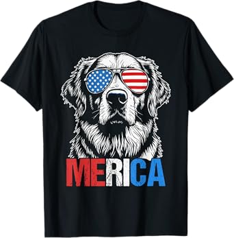 Merica Golden Retriever America Flag 4th Of July Funny T-Shirt