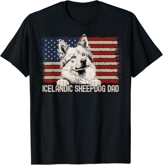 Best Dog Dad Ever American Flag - Icelandic Sheepdog Dad T-Shirt