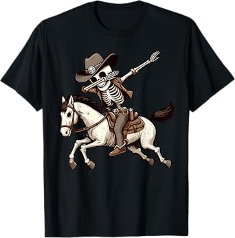 Dabbing Skeleton Cowboy Halloween Costume Kids Boys Men Dab T-Shirt