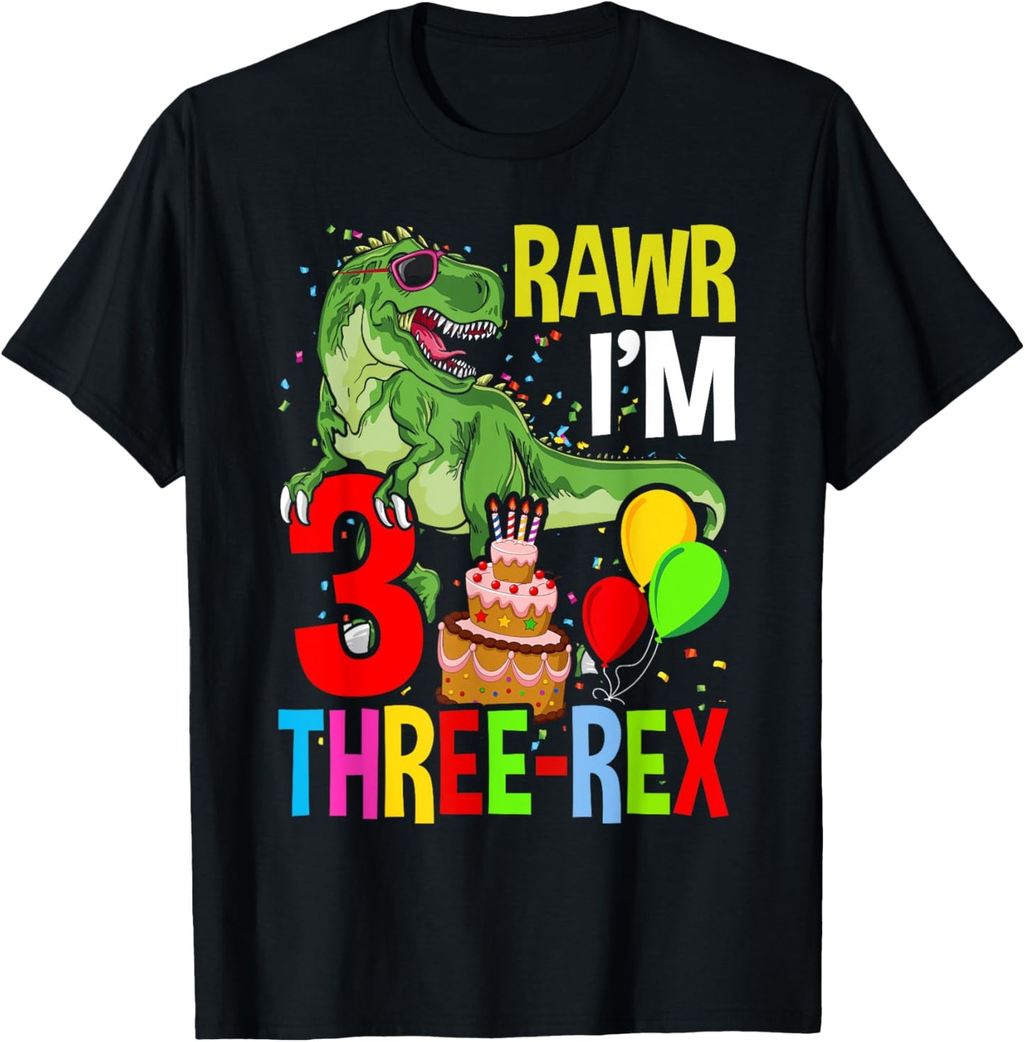Three Rex Birthday Party Outfit Dinosaur 3 Year Old Boy Girl T-Shirt