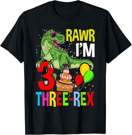 Three Rex Birthday Party Outfit Dinosaur 3 Year Old Boy Girl T-Shirt