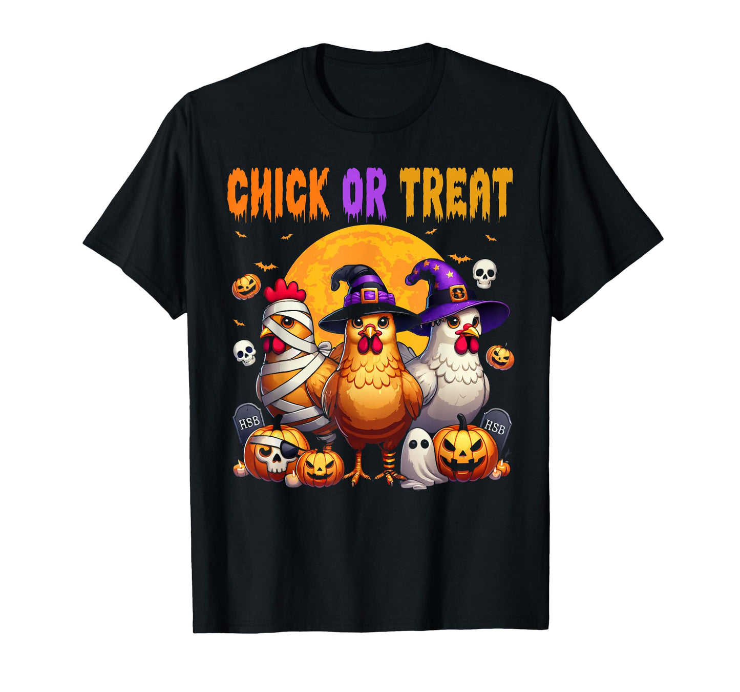 Halloween Chick or Treat Pumpkin Chicken Girl Farmer T-Shirt