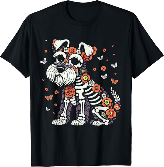 Dia de Los Muertos Schnauzer Sugar Skull Mexican Dogs Lovers T-Shirt
