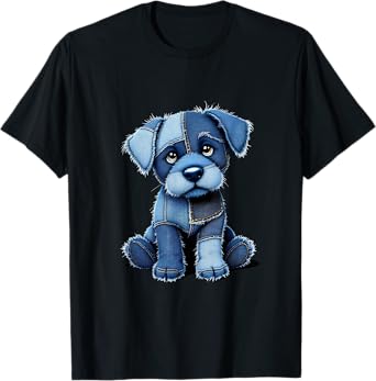 Dog Pattern Denim Patchwork Graphic T-Shirt for Men Women