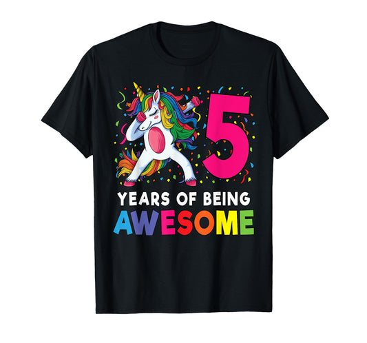5th Birthday Dabbing Unicorn Party Gift 5 Years Old Girls T-Shirt