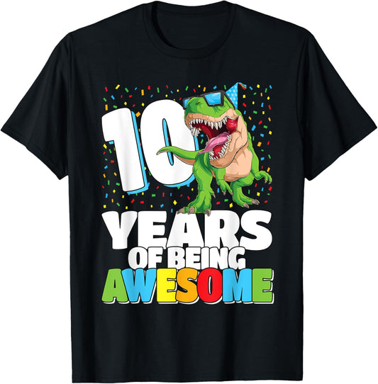 10 Years Awesome T Rex Dinosaur 10th Birthday Boys Kids Dino T-Shirt