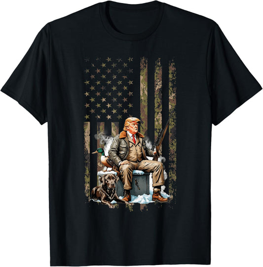 Trump With Dog Duck Waterfowl Hunting Camo President Trump T-Shirt