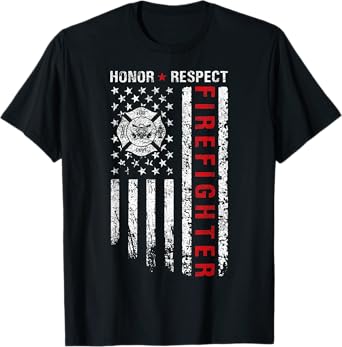 Firefighters Red Line American Flag Honor And Respect Women Men T-Shirt