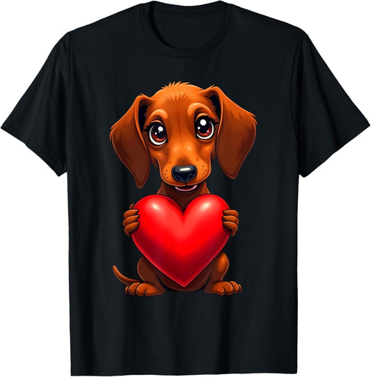 Cute Dachshund Dog Holding Heart Valentine's Day Boys Girls T-Shirt