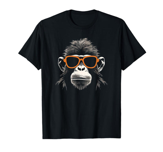 Cool Monkey With Retro Sunglasses Stencil Art Gorilla Face T-Shirt