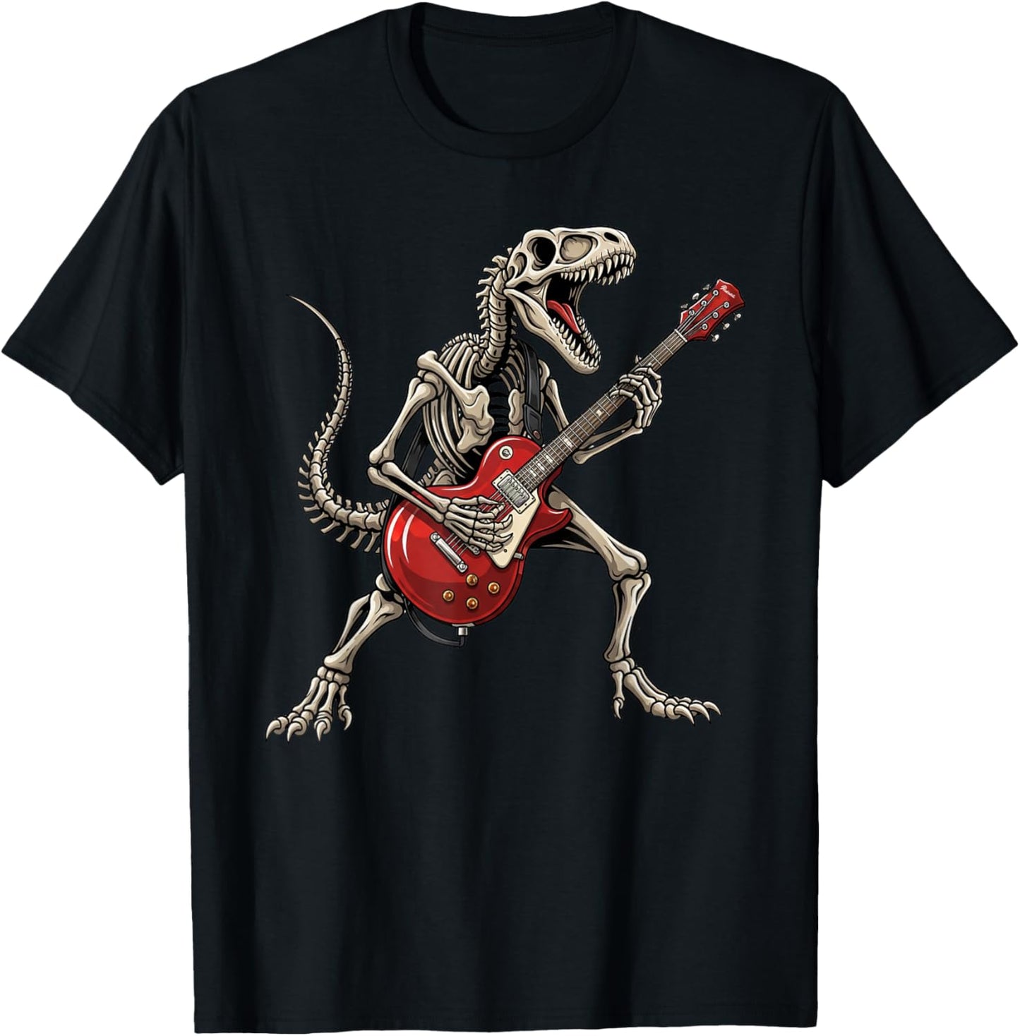 Funny Rock Skeleton Dinosaur Playing Guitar Electric Guitar T-Shirt