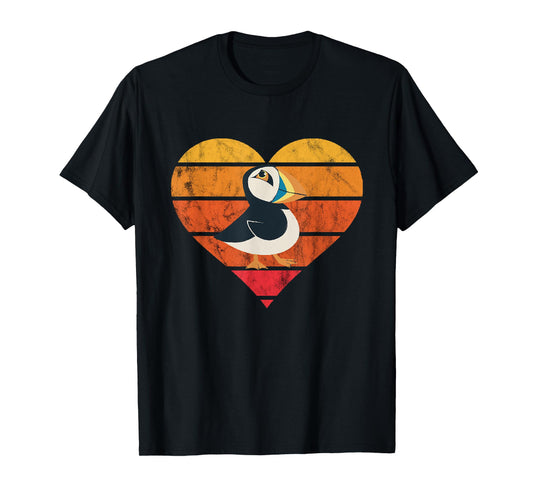 Puffin Bird Heart Retro Vintage Seabird Lover Puffin Lover T-Shirt