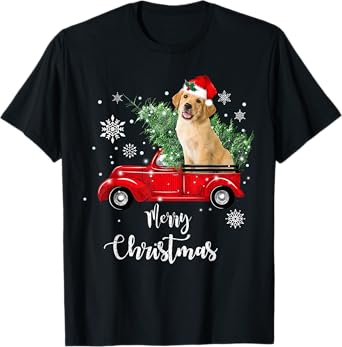 Red Truck Merry Christmas Tree Golden Retriever Christmas T-Shirt
