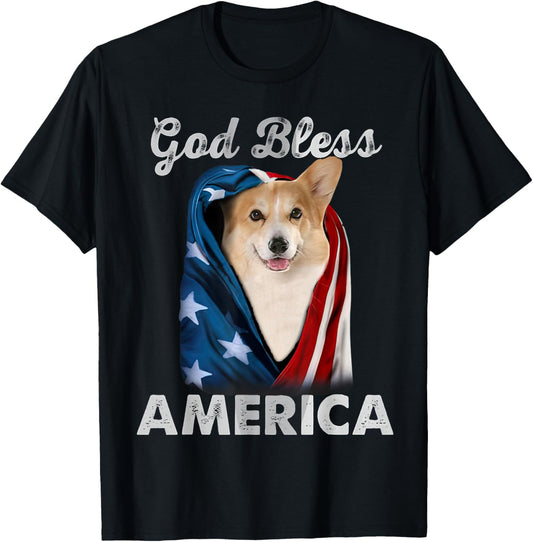 Corgi Dog American USA Flag 4th of July Dog Lover T-Shirt